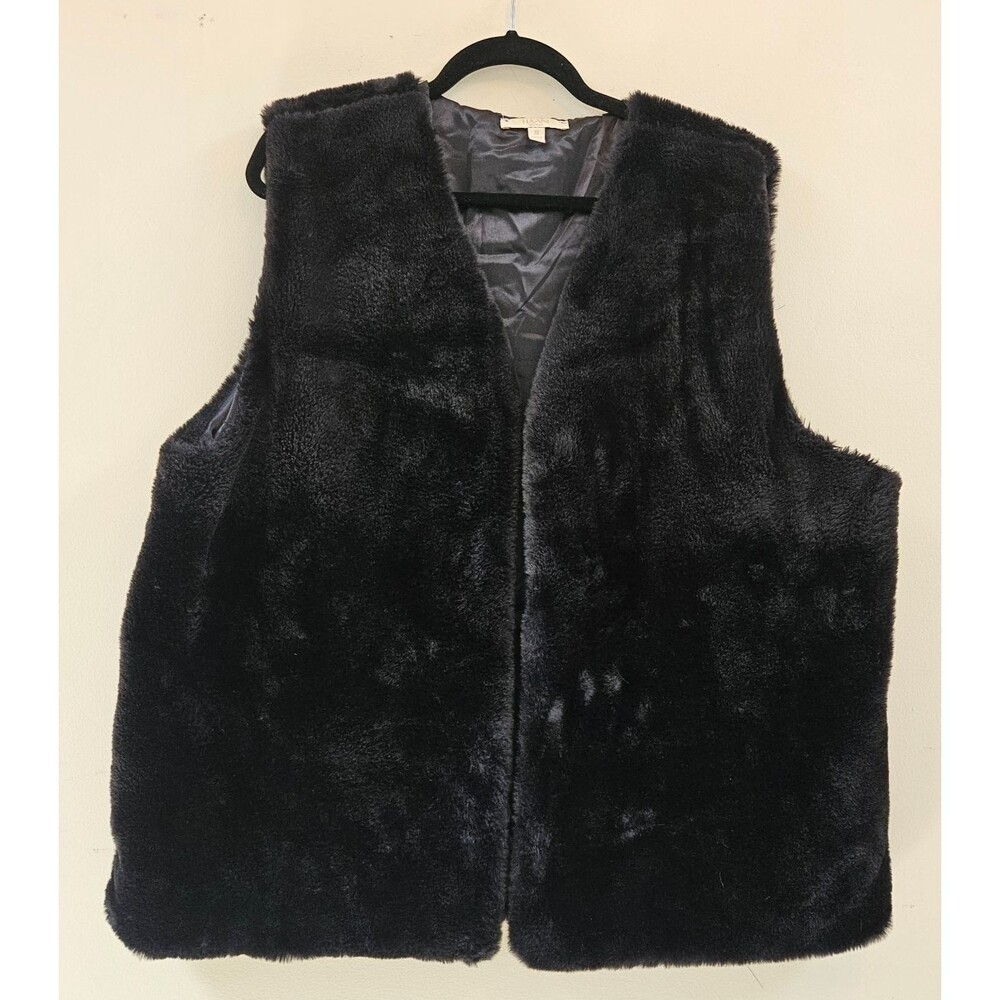 Haani Woman Faux Fur Vest Black Women's 3X Satin Lined